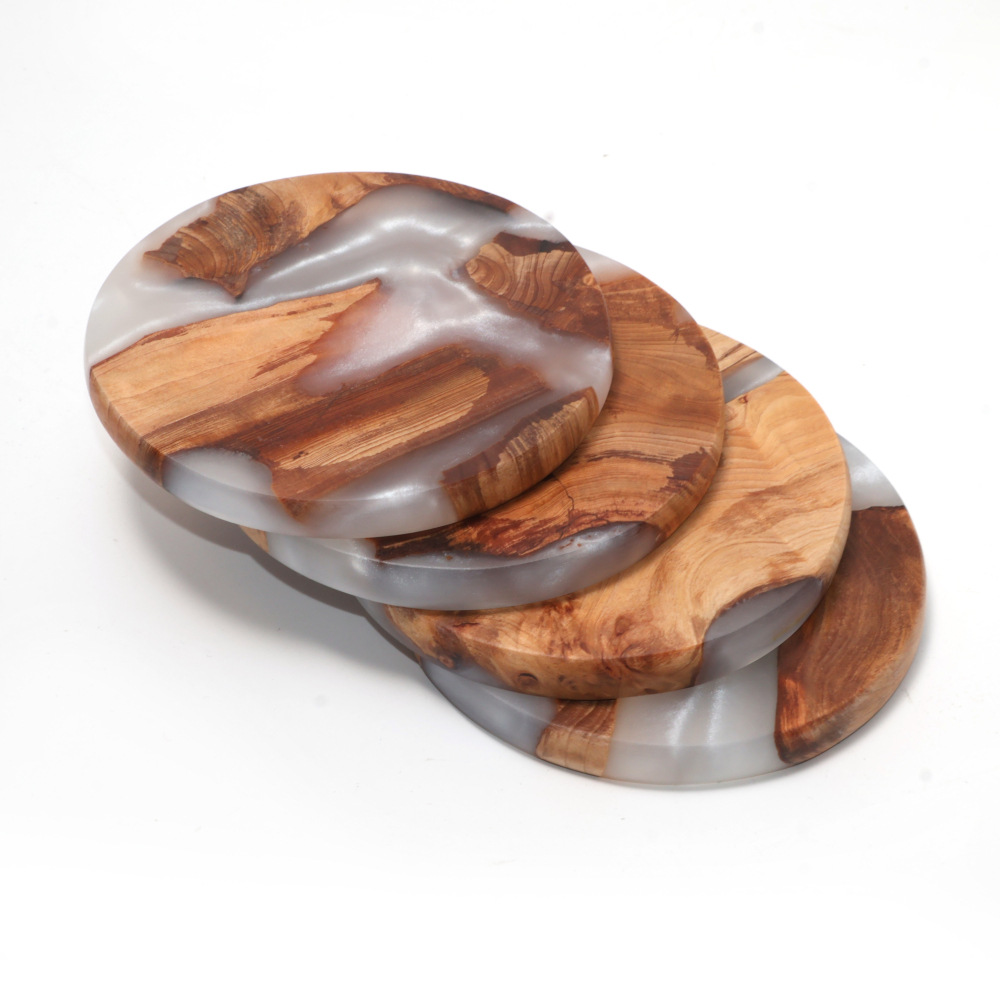 Resin Art Coffee Table - Drink Coaster Set, Wooden Bar Coasters,