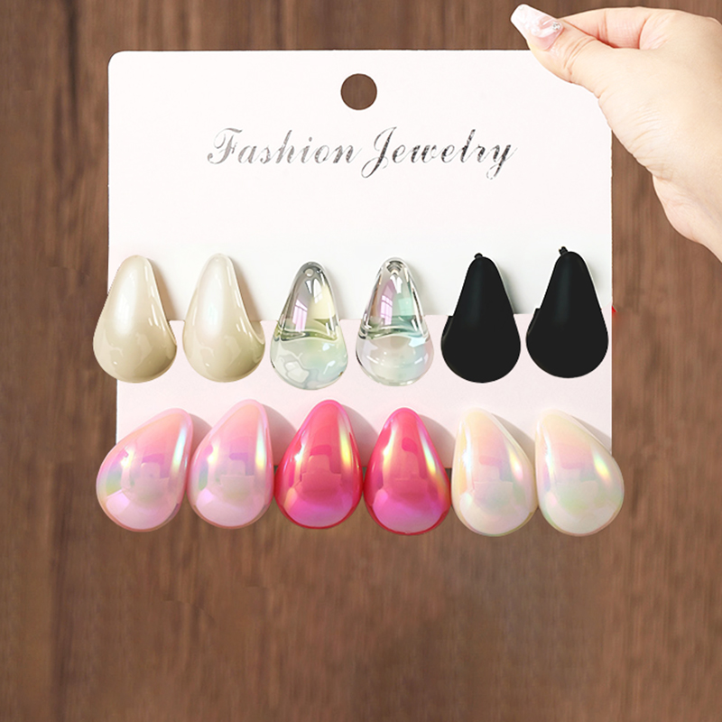 3 Pairs Fashion Resin Drop Ear - Resin Art Ring recension och pris