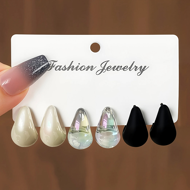 3 Pairs Fashion Resin Drop Ear - Resin Art Ring recension och pris