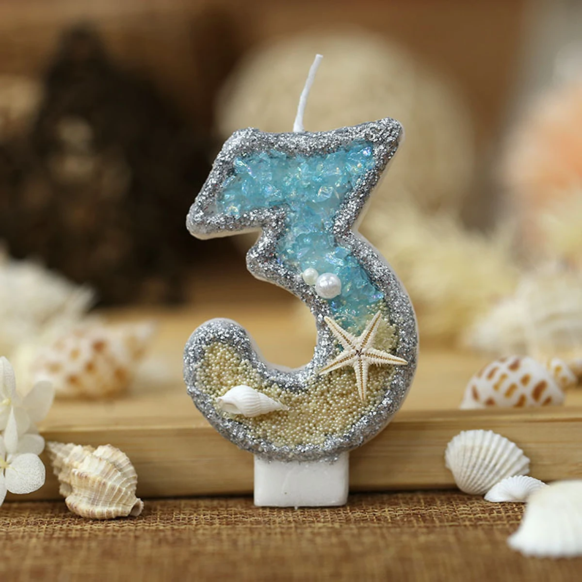 0-9 Number Glitter Candles Sum - Resin Art Beach Theme recension och pris