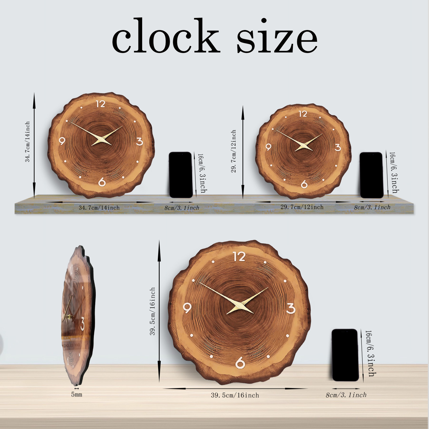 1pc wooden ring veneer wall cl - Resin Art Wall Clock recension och pris