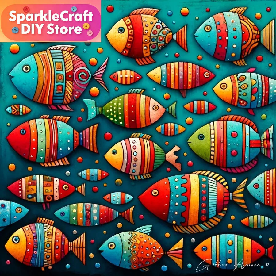 Colorful Whimsical Fish School - Resin Art Wall recension och pris
